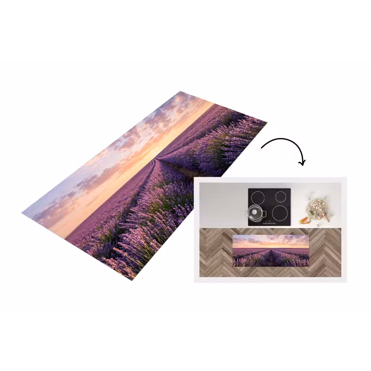 Landschap - Lavendelveld - Paars Keukenloper - keukenmat middel -3d