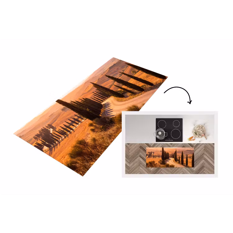 Landschap - Weg - Bomen - Natuur - Goud Keukenloper - keukenmat middel -3d