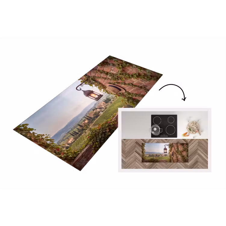 Lantaarn - Wijngaard - Landschap - Italiaans Keukenloper - keukenmat middel -3d