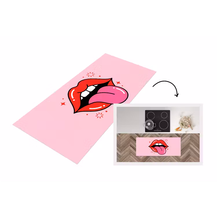 Lippen - Tong - Pop-art - Kleurrijk - Roze Keukenloper - keukenmat middel -3d