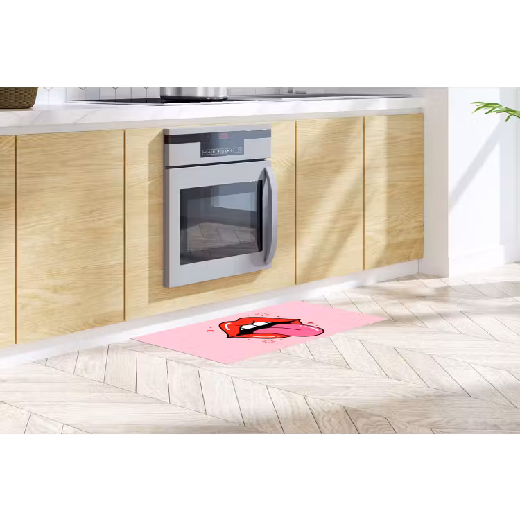 Lippen - Tong - Pop-art - Kleurrijk - Roze Keukenloper - keukenmat middel -sfeer2
