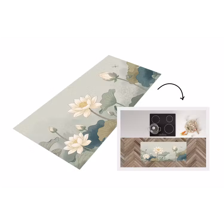 Lotus - Bloemen - Groen Keukenloper - keukenmat middel -3d