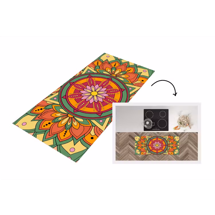 Mandala - Bloemen - Abstract - Kleurrijk Keukenloper - keukenmat middel -3d