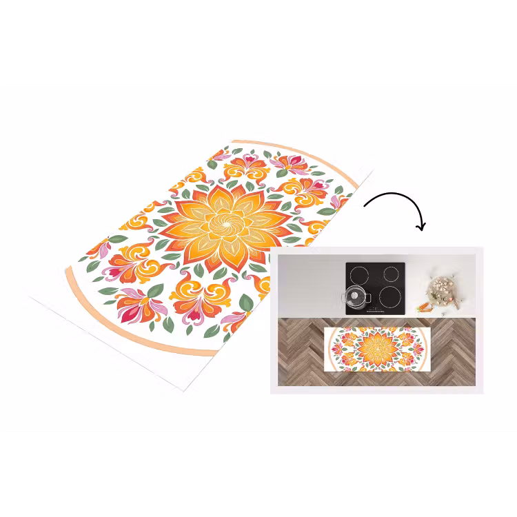 Mandala - Bloemen - Decoratie - Kleurrijk - Abstract Keukenloper - keukenmat middel -3d