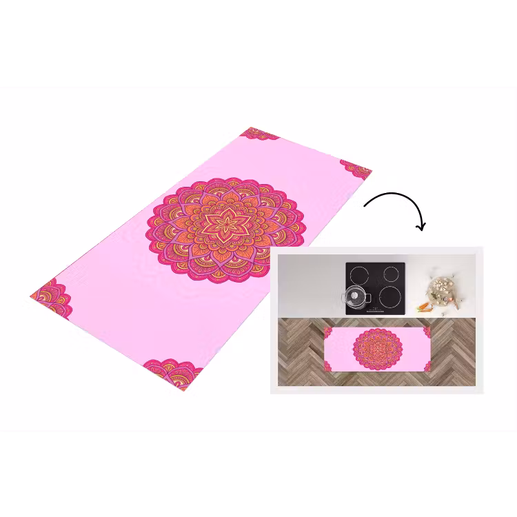 Mandala - Cirkel - Spiritueel - Oosters - Roze Keukenloper - keukenmat middel -3d