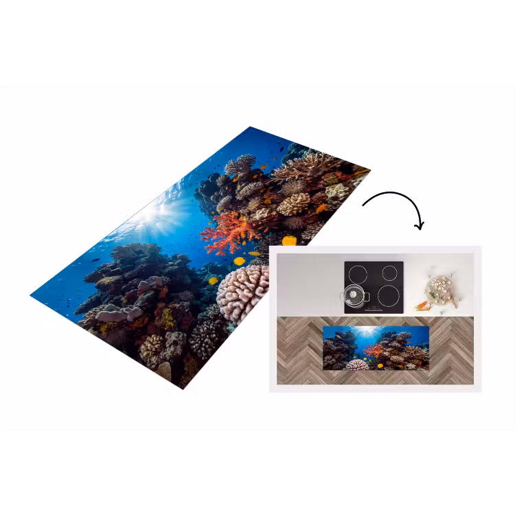 Zee - Koraalrif - Natuur - Levendig - Blauw Keukenloper - keukenmat middel -3d