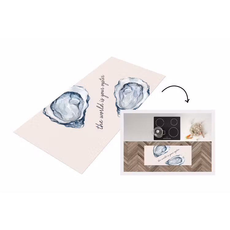Zeeleven - Oester - Aquarel - Minimalistisch - Blauw Keukenloper - keukenmat middel -3d