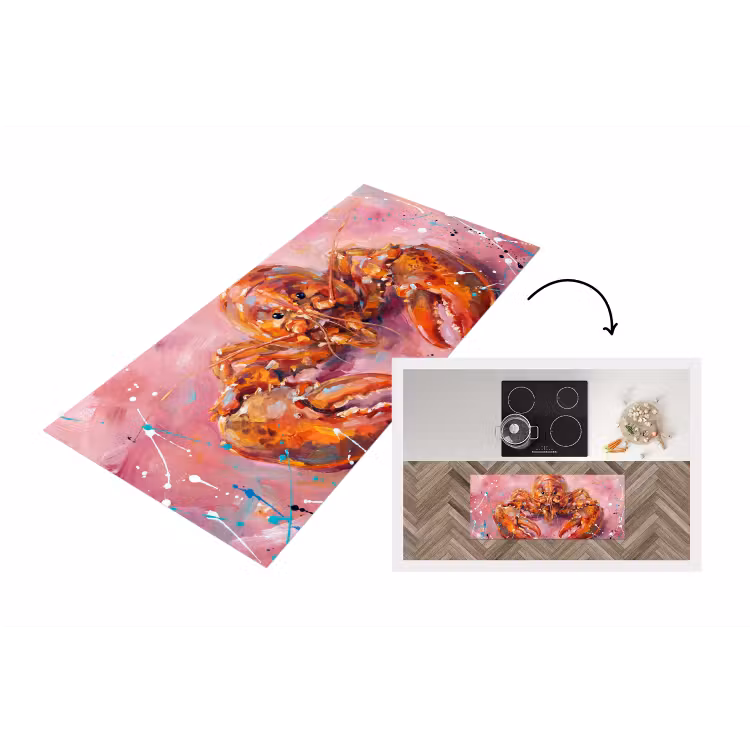 Zeeleven - Kreeft - Spatters - Abstract - Roze Keukenloper - keukenmat middel -3d