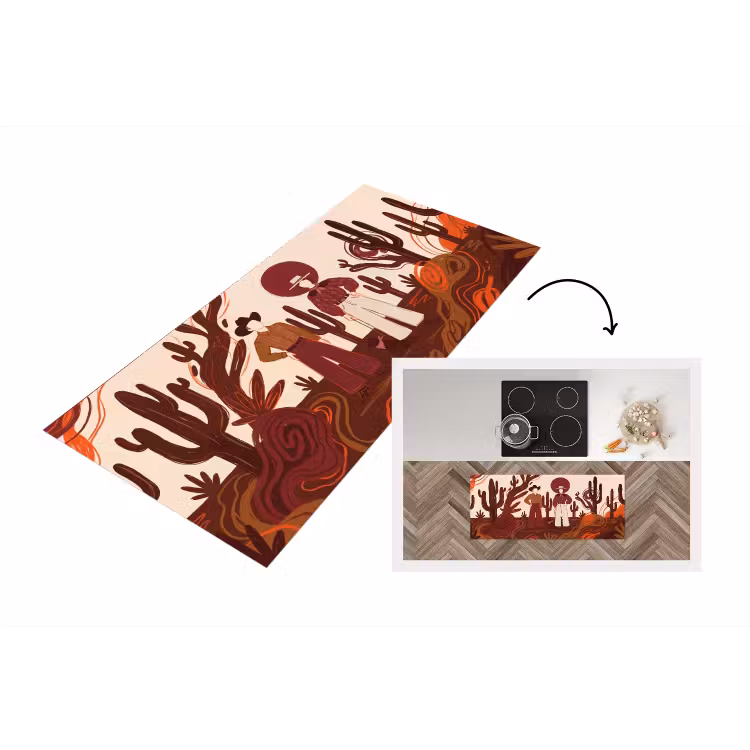 Mensen - Cowboykleding - Westerse stijl - Illustratie - Bruin Keukenloper - keukenmat middel -3d