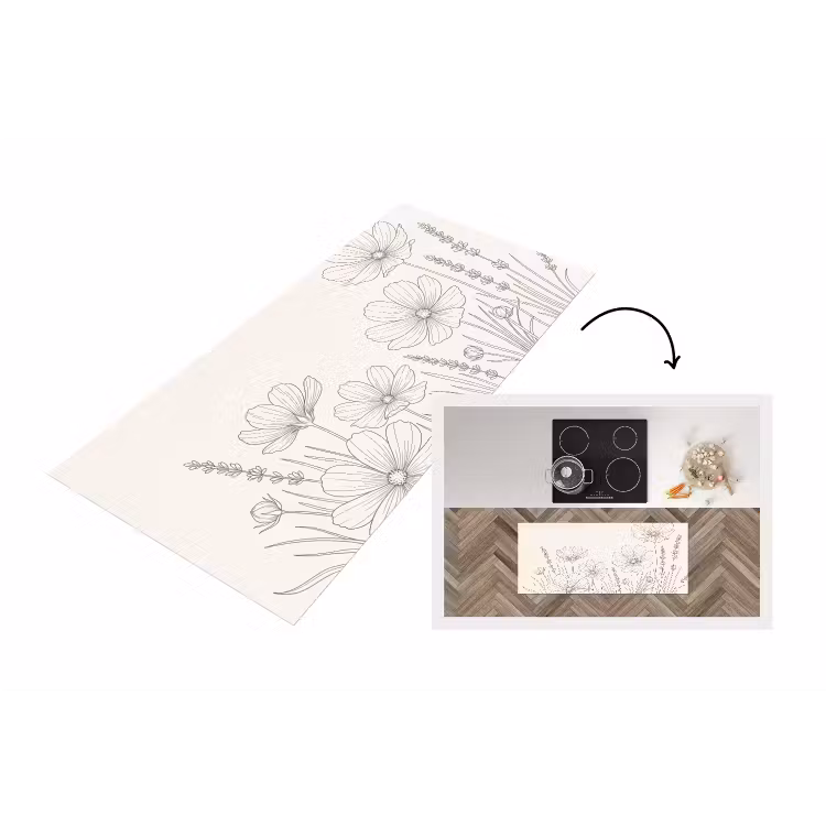 Minimalistisch - Modern - Bloemen - Beige Keukenloper - keukenmat middel -3d