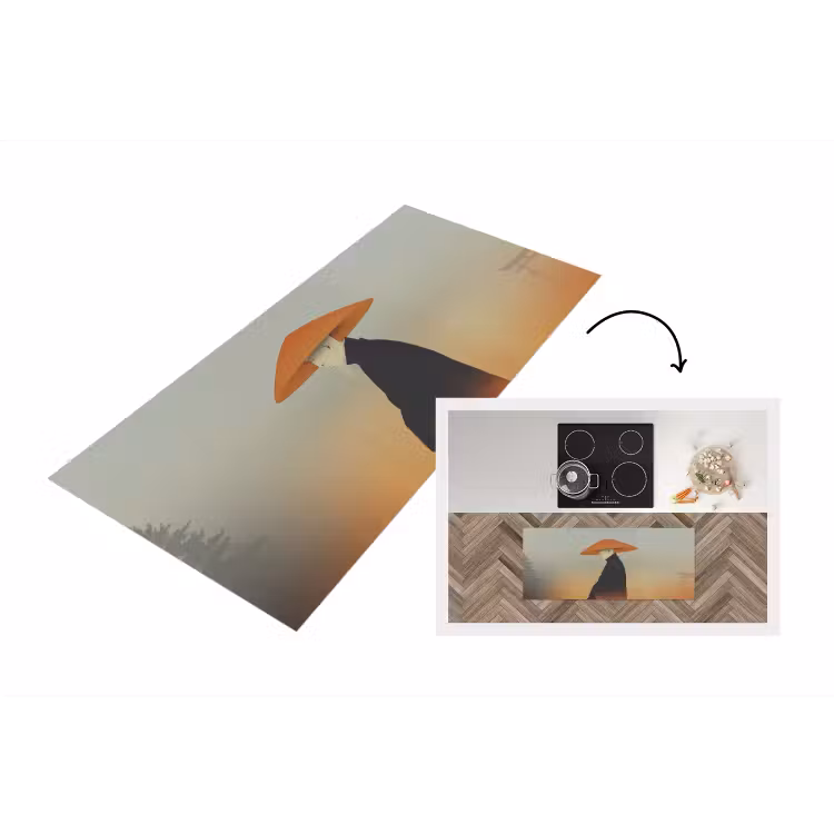 Minimalistisch - Silhouet - Oranje Keukenloper - keukenmat middel -3d