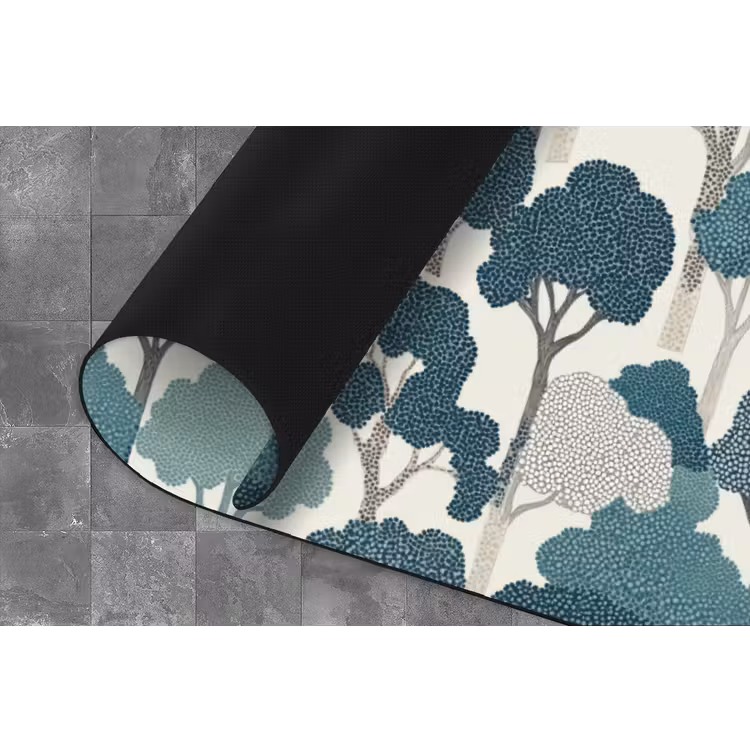 Modern - Bomen - Bos - Patroon - Blauw Keukenloper - keukenmat middel 536 -closeup