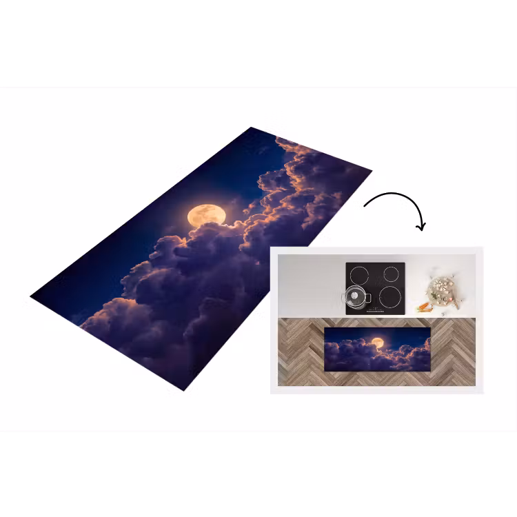 Maan - Wolken - Nacht - Oranje Keukenloper - keukenmat middel -3d