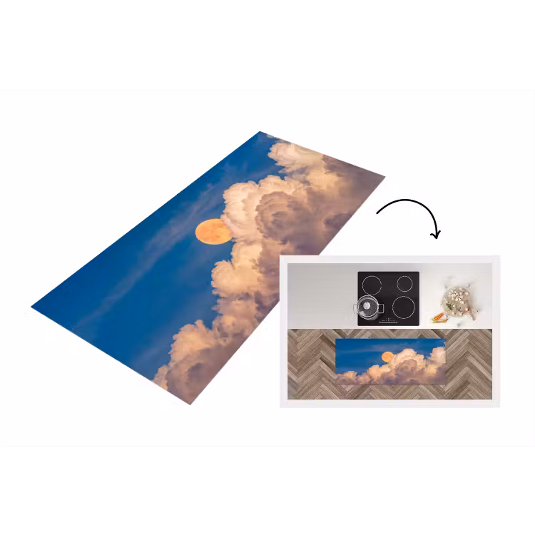 Maan - Wolken - Natuur - Oranje Keukenloper - keukenmat middel -3d