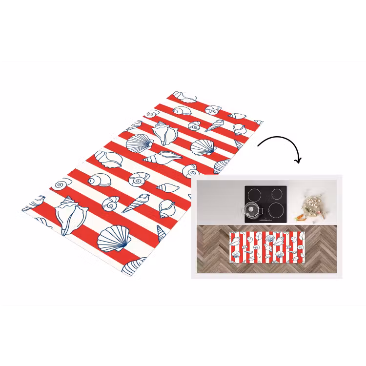 Schelp - Zeedieren - Zomer - Illustratie - Rood - Blauw Keukenloper - keukenmat middel -3d