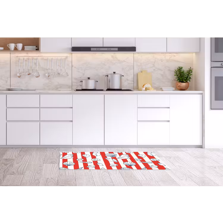 Schelp - Zeedieren - Zomer - Illustratie - Rood - Blauw Keukenloper - keukenmat middel -sfeer3
