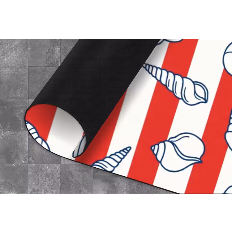 Schelp - Zeedieren - Zomer - Illustratie - Rood - Blauw Keukenloper - keukenmat middel -closeup