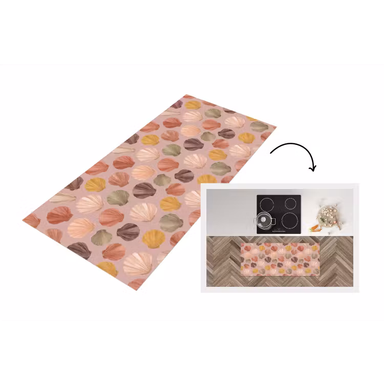 Schelp - Patroon - Zee - Aquarel - Aardetinten Keukenloper - keukenmat middel -3d