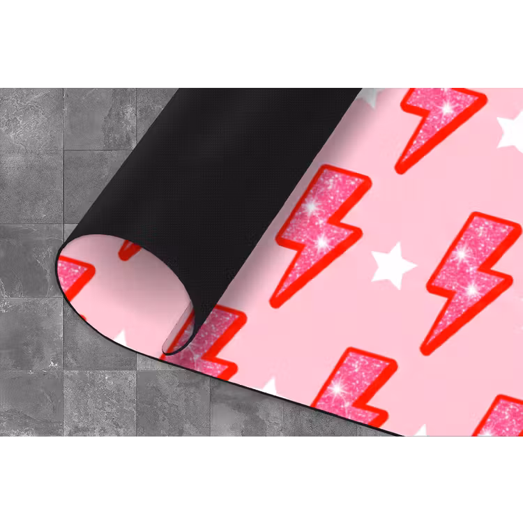 Patroon - Bliksem - Ster - Glitter - Roze Keukenloper - keukenmat middel -closeup