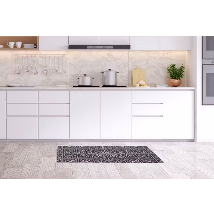 Patroon - Bloemmotief - Decoratie - Klassiek - Zwart Keukenloper - keukenmat middel -sfeer3
