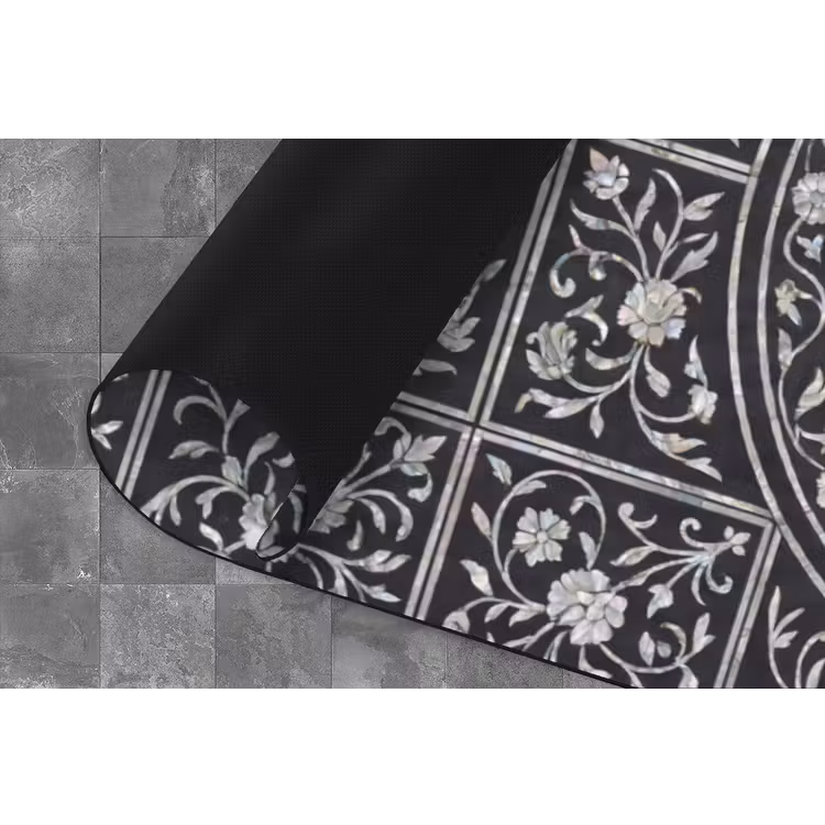 Patroon - Bloemmotief - Decoratie - Klassiek - Zwart Keukenloper - keukenmat middel -closeup