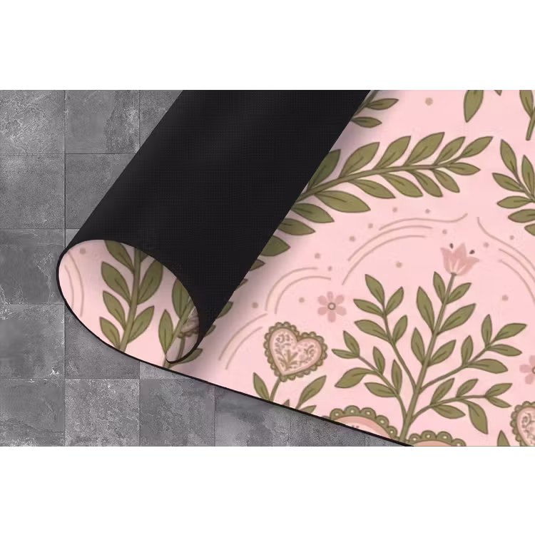 Patroon - Hart - Bloemen - Folkloristisch - Roze Keukenloper - keukenmat middel -closeup