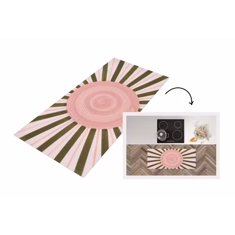 Patroon - Cirkel - Stralen - Abstract - Roze Keukenloper - keukenmat middel -3d