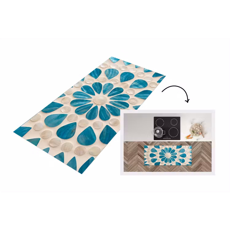 Patroon - Mozaïek - Schelpen - Abstract - Turquoise Keukenloper - keukenmat middel -3d