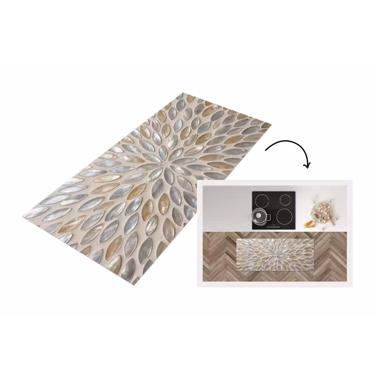 Patroon - Ovaal - Glanzend - Abstract - Beige Keukenloper - keukenmat middel -3d