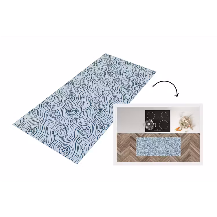 Patroon - Golven - Abstract - Modern - Blauw Keukenloper - keukenmat middel -3d