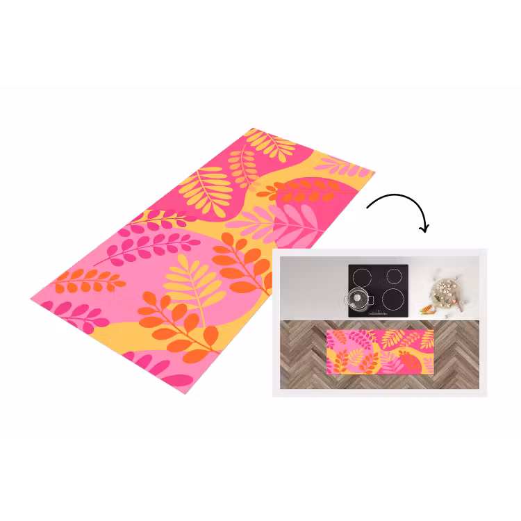 Natuur - Bladeren - Abstract - Roze - Geel Keukenloper - keukenmat middel -3d