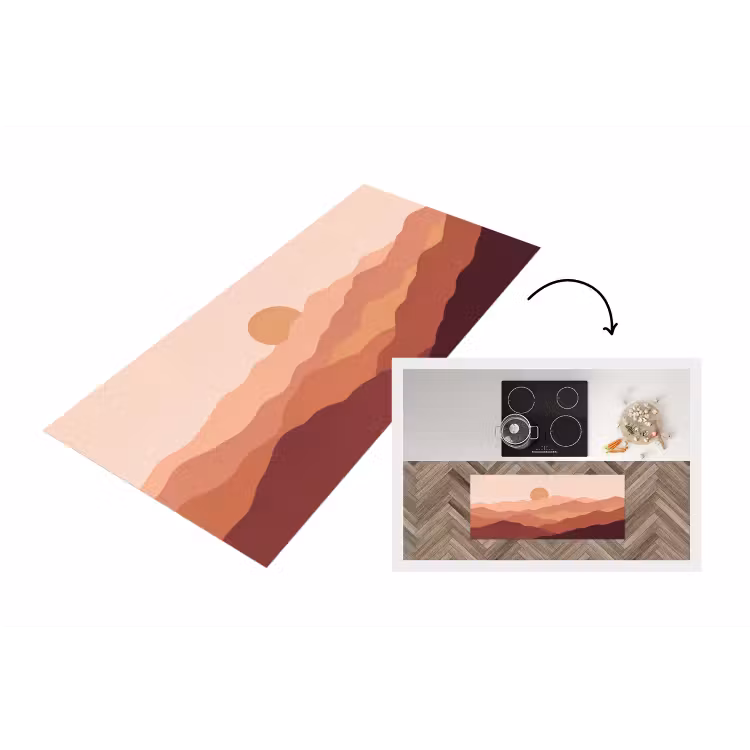 Natuur - Heuvels - Abstract - Modern - Oranje Keukenloper - keukenmat middel -3d