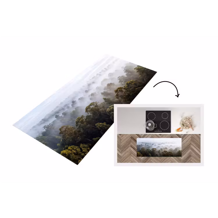 Natuur - Mist - Bos - Ochtend - Goud Keukenloper - keukenmat middel -3d