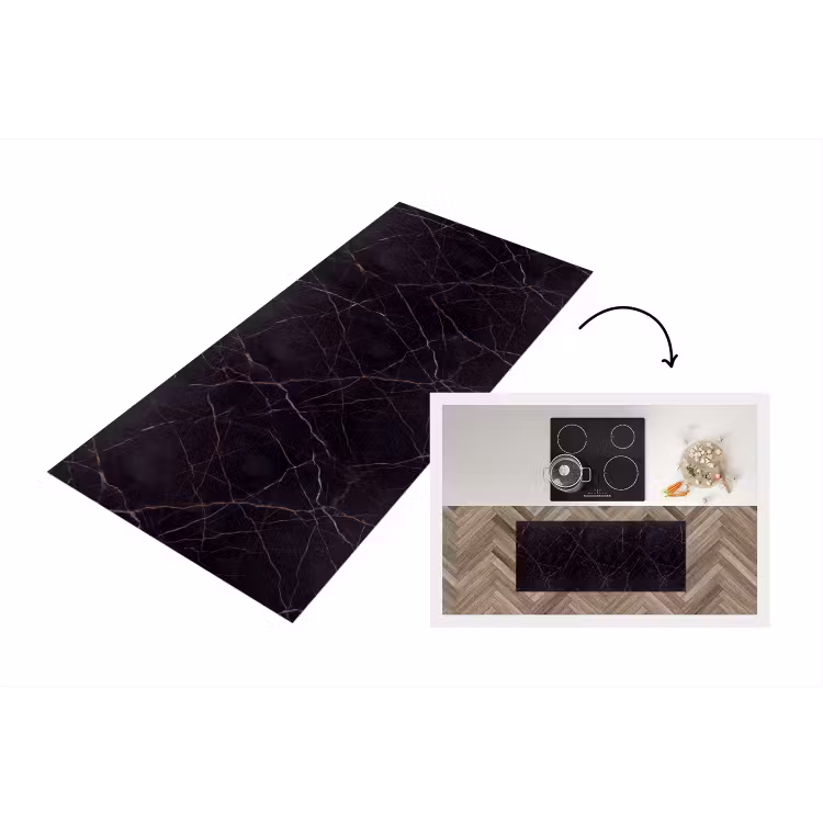 Natuursteen - Marmerpatroon - Abstract - Modern - Zwart - Goud Keukenloper - keukenmat middel -3d