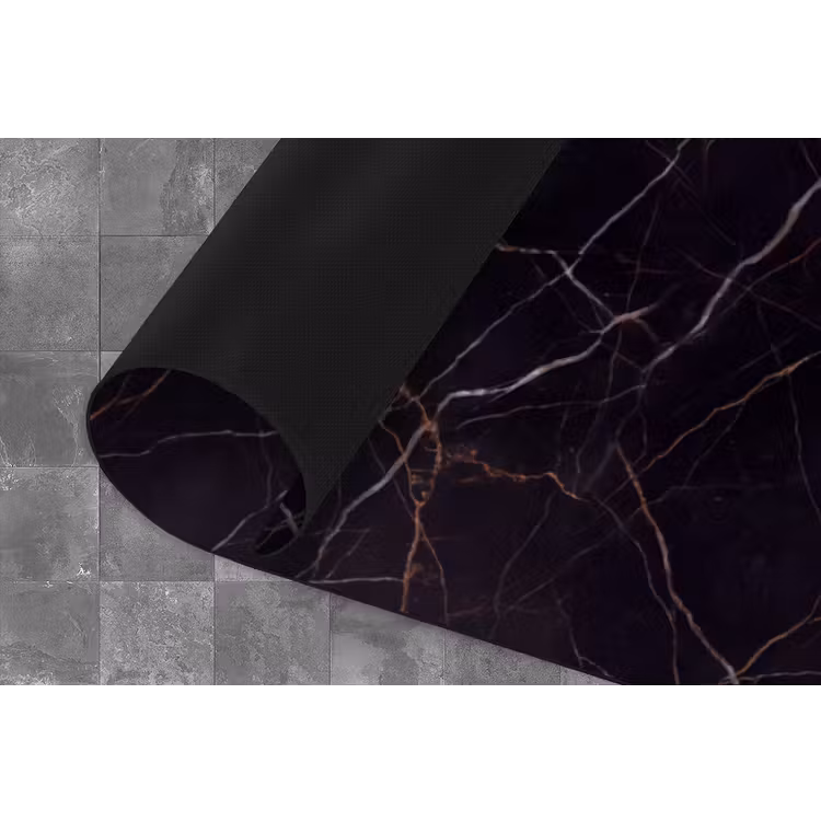 Natuursteen - Marmerpatroon - Abstract - Modern - Zwart - Goud Keukenloper - keukenmat middel -closeup