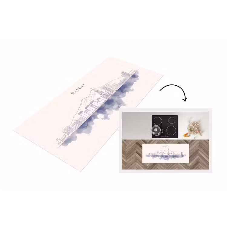 Napels - Skyline - Italie - Lijntekening - Aquarel Keukenloper - keukenmat middel -3d
