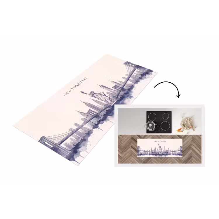 New York - Vrijheidsbeeld - Skyline - Illustratie - Blauw Keukenloper - keukenmat middel -3d