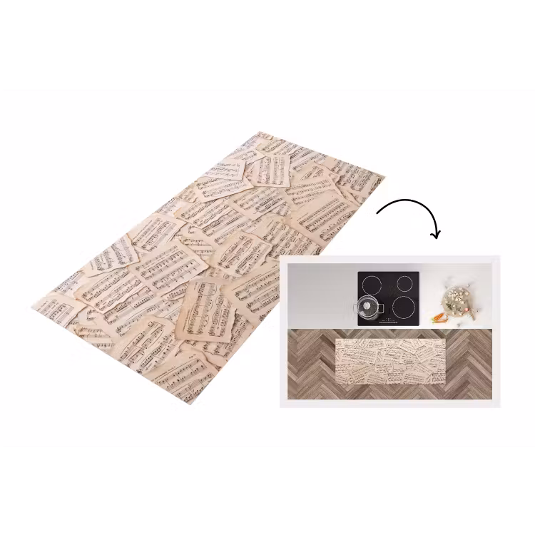 Bladmuziek - Oud - Noten - Vintage - Beige Keukenloper - keukenmat middel -3d
