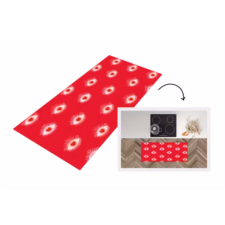 Ogen - Hart - Abstract - Rood - Roze Keukenloper - keukenmat middel 536 -3d