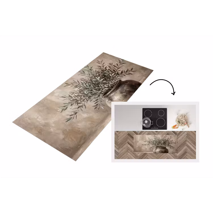 Olijfplant - Aardenpot - Abstract - Beige Keukenloper - keukenmat middel -3d