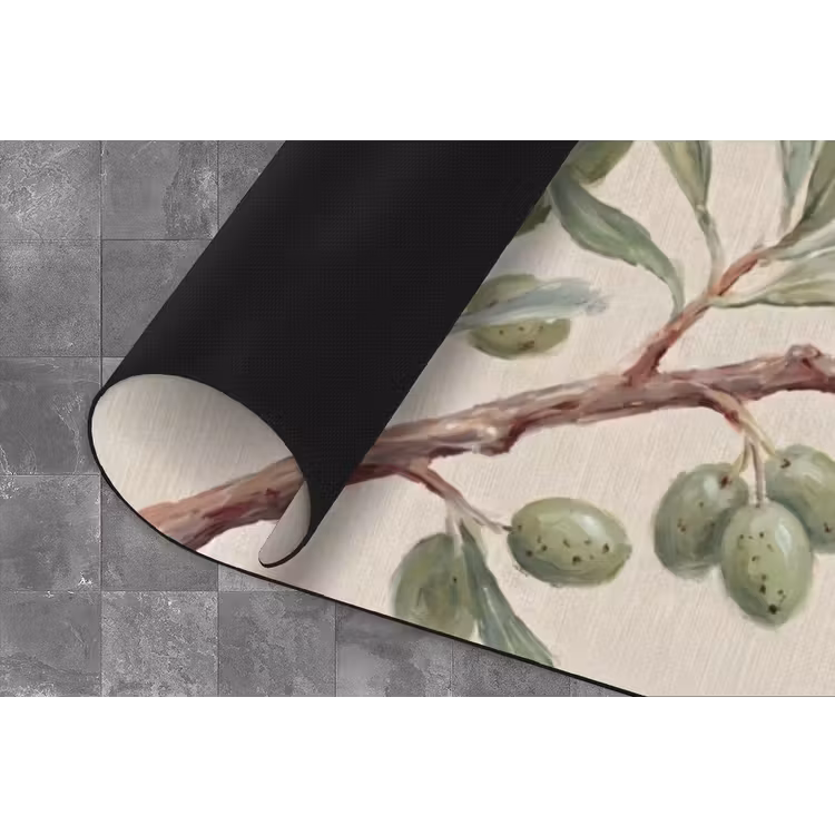 Olijftak - Bladeren - Natuur - Groen - Beige Keukenloper - keukenmat middel -closeup