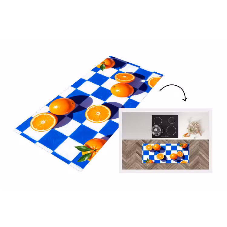 Küchenläufer - Orange – Kariert – Essen - Sinaasappel - Geruit - Eten Keukenloper - keukenmat middel