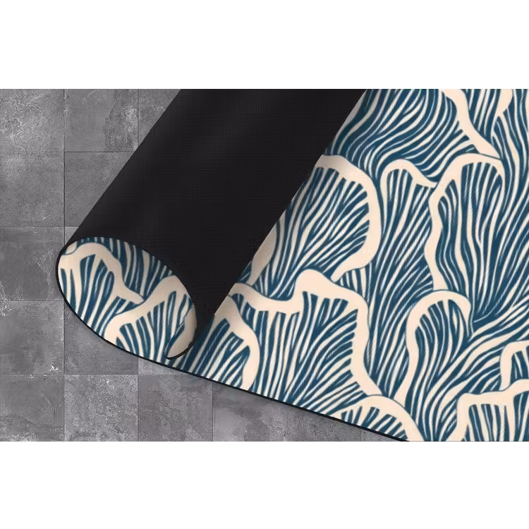 Organisch - Blauw - Crème - Schelpen Keukenloper - keukenmat middel 536 -closeup
