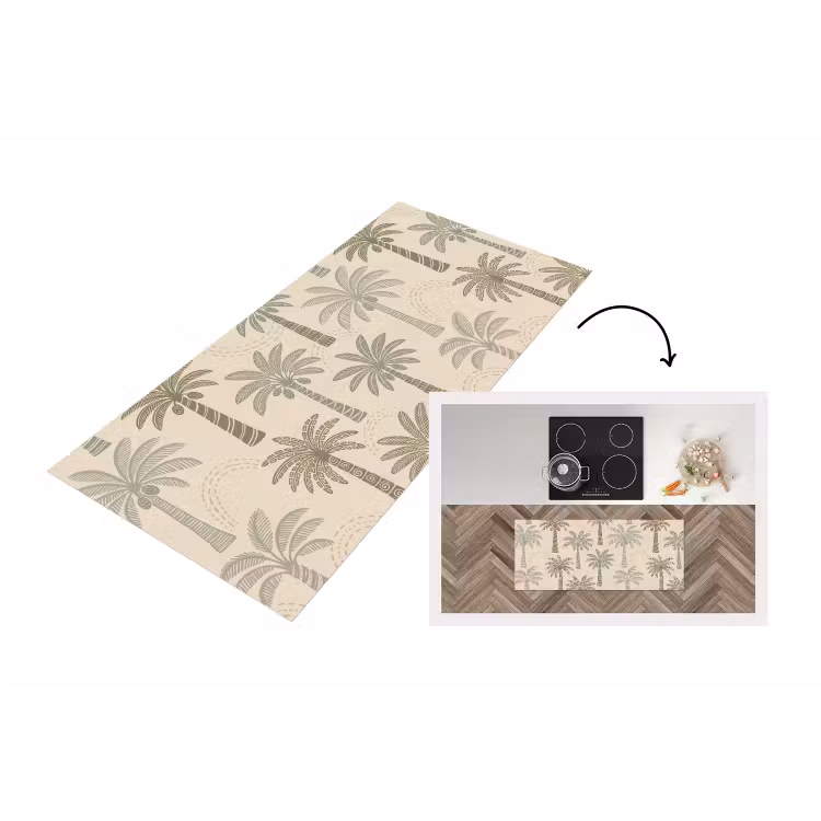 Palmbomen - Patroon - Tropisch - Beige Keukenloper - keukenmat middel -3d