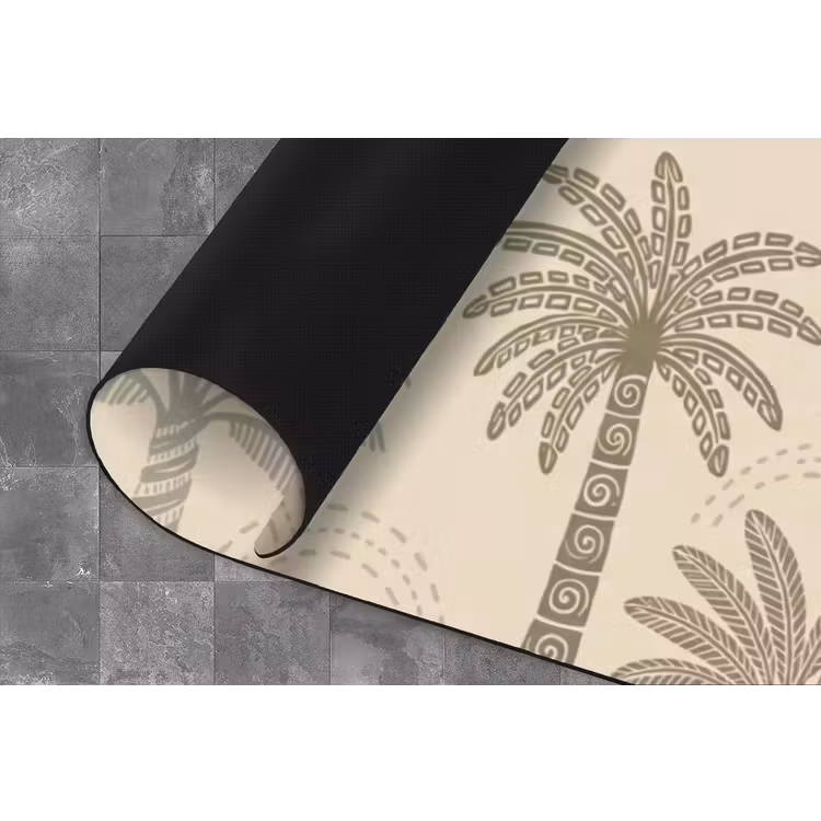 Palmbomen - Patroon - Tropisch - Beige Keukenloper - keukenmat middel -closeup