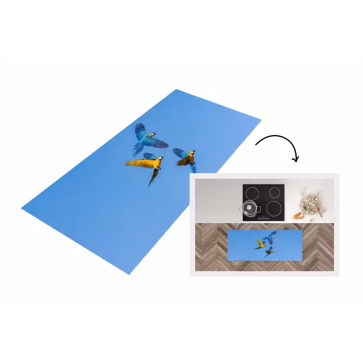 Papagaai - Vliegen - Blauw - Geel Keukenloper - keukenmat middel -3d