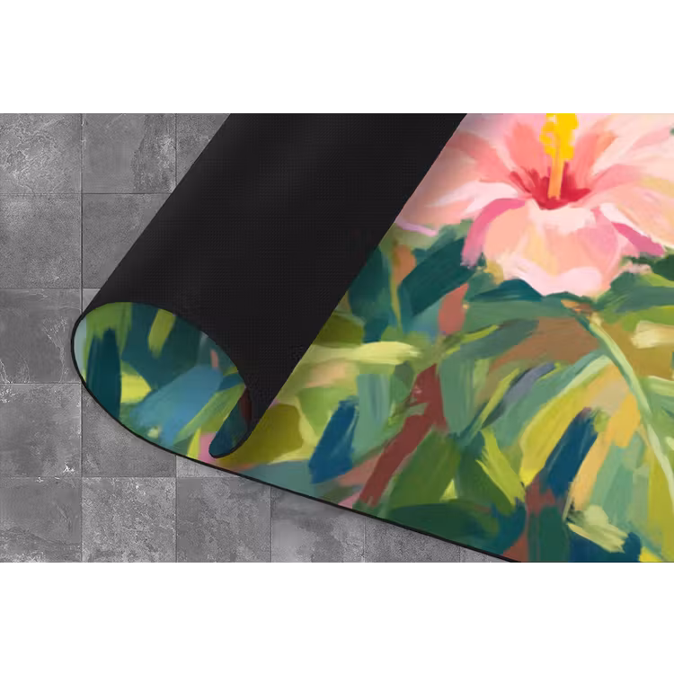 Papagaai - Hibiscusbloemen - Kleurrijk Keukenloper - keukenmat middel -closeup