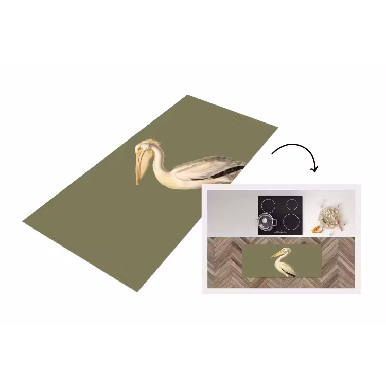 Pelikaan - Wit - Vogel - Klassiek - Natuur Keukenloper - keukenmat middel -3d