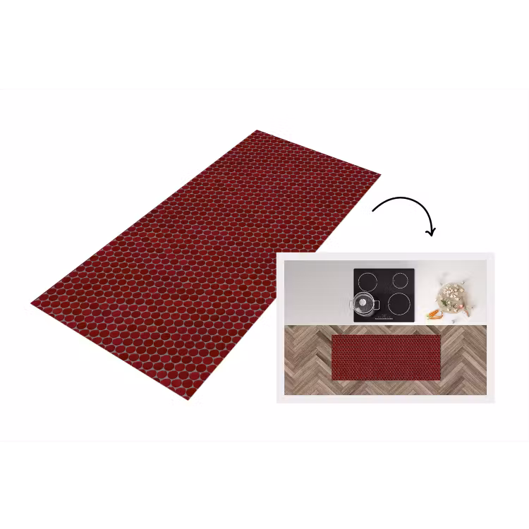 Penny - Mozaïek - Rond - Rood Keukenloper - keukenmat middel 536 -3d
