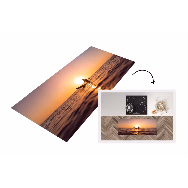 Persoon - Surfen - Zonsondergang - Zee - Oranje Keukenloper - keukenmat middel -3d